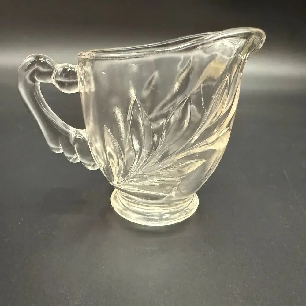 vintage Willow Clear CREAMER Indiana Glass leaf design glassware serving dish